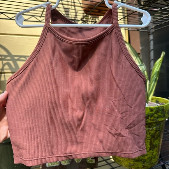 Ribbed Mauve Halter Crop Top Size 4 Small - Picture 1 of 6